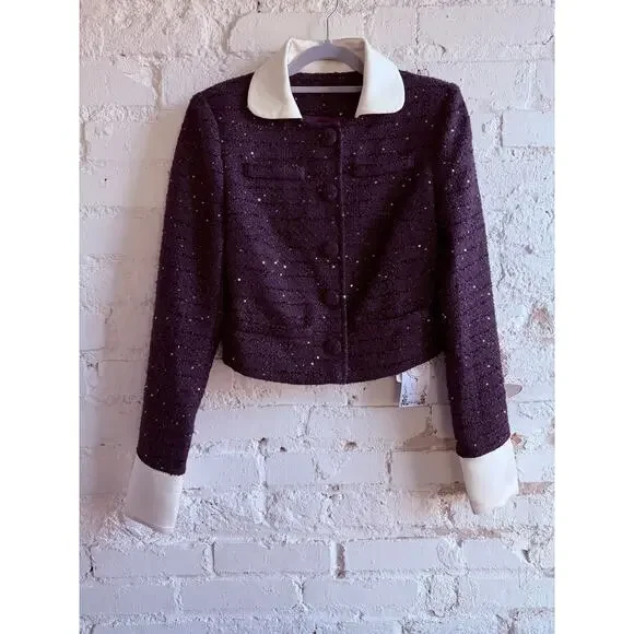 Miss Rosier Brigitte Purple Tweed Jacket & Mini Skirt Set NWT M Fits Small - Picture 4 of 14
